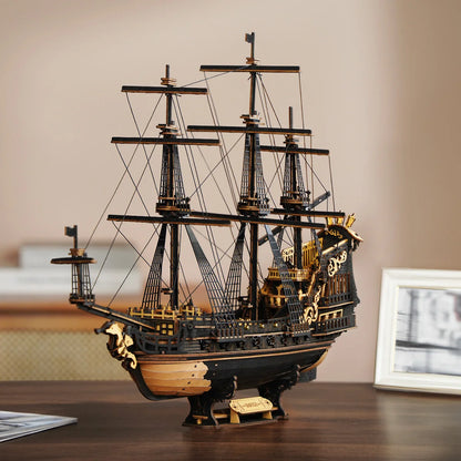 Baroque Seahorse Warship 3D Wooden Puzzle Kit